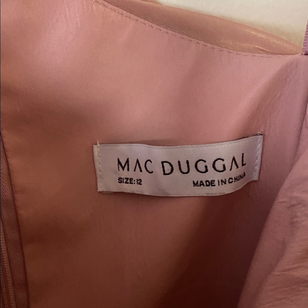 Mac Duggal Pink Iridescent One Shoulder Rosette Ball Gown Pink Rose Gold Size 12 - Picture 9 of 12